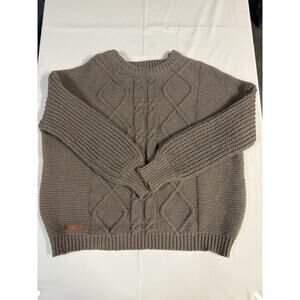 Simply Southern Preppy Sweater Cable Knit Chunky Brown Crewneck Small Country